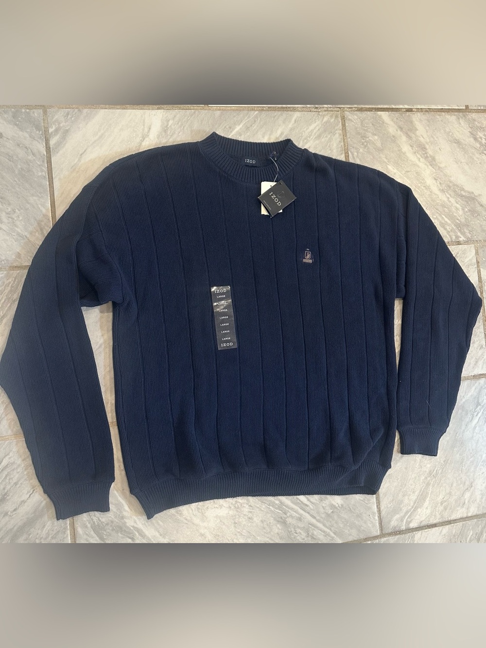 NWT IZOD Mens Navy Rib Knit Crewneck Pullover Sweater Cotton USA Made Size L